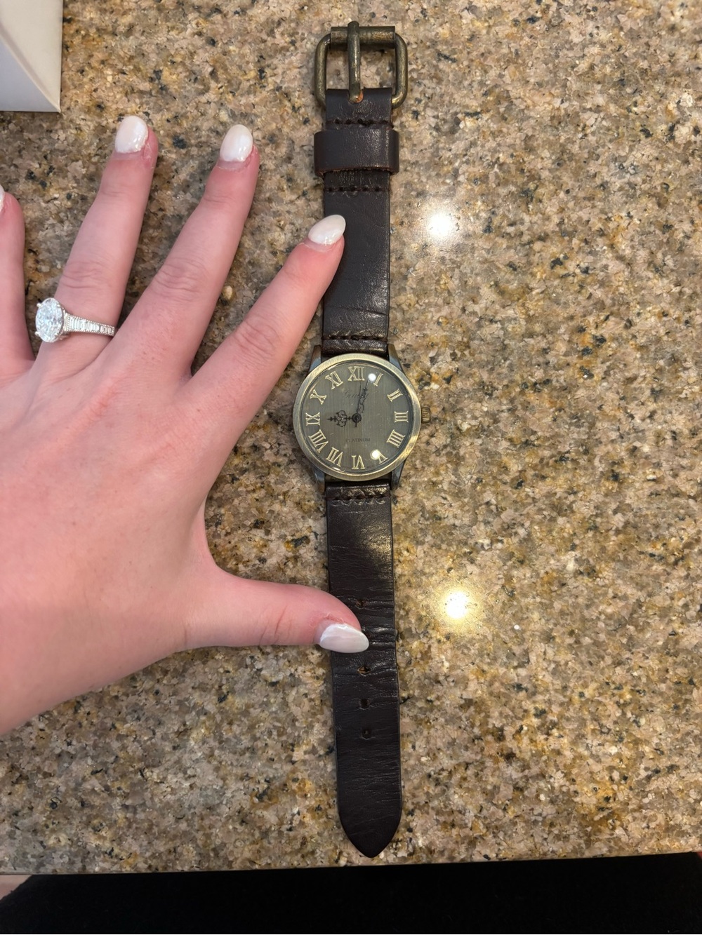 Geneva Platinum Brown Leather Strap Watch with Brass Tone Case
